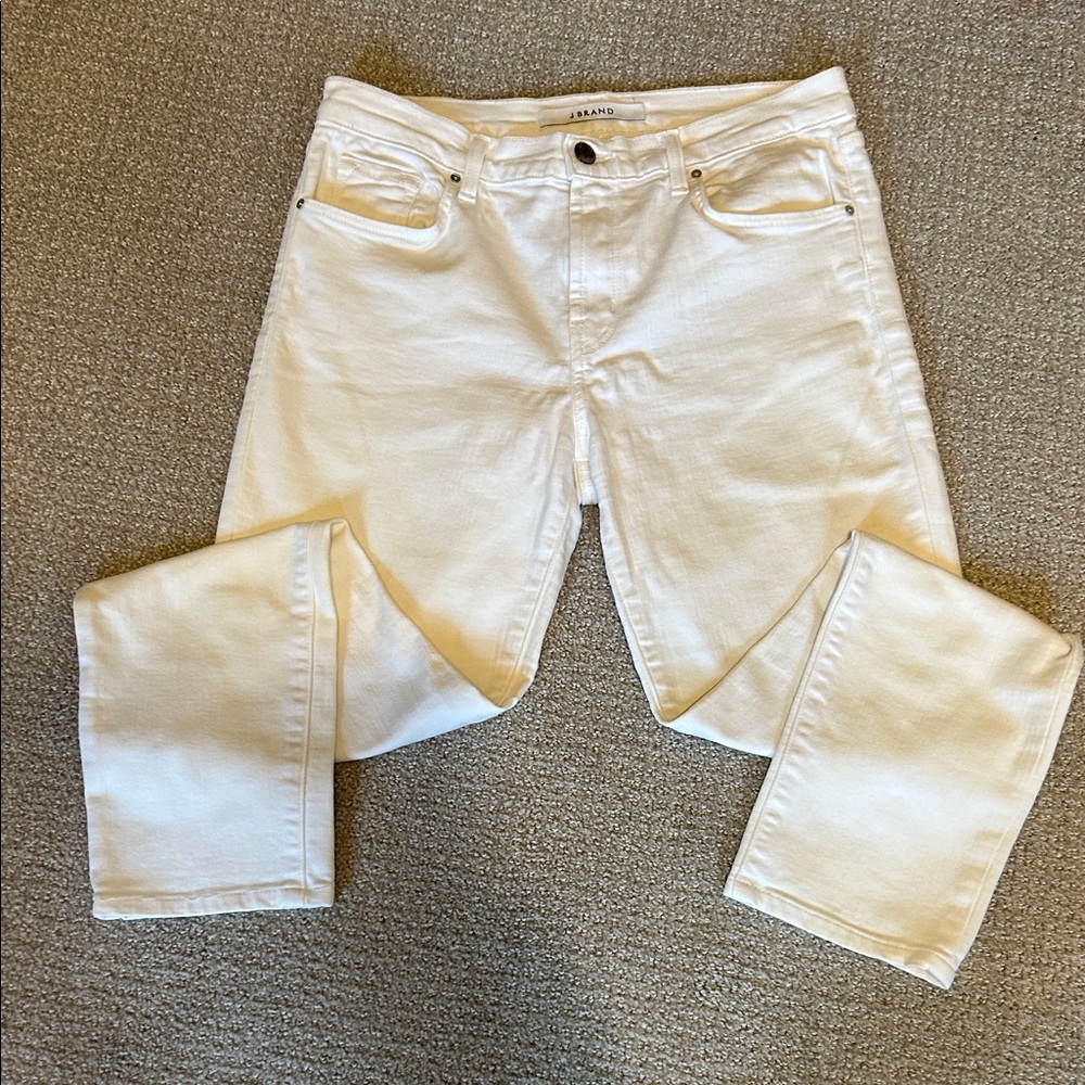 J Brand white mid rise skinny jeans
